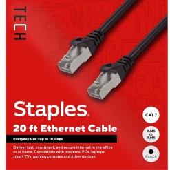 Staples TECH 20 ft. Cat 7 Ethernet Cable, Male to Male, Black (ST62462)
