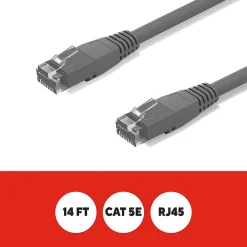 Staples TECH 14 ft. Cat 5E Ethernet Cable, Male to Male, Gray (ST62449)