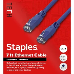Staples TECH 7 ft. Cat-6 Ethernet Cable, Male to Male, Blue (ST62454)