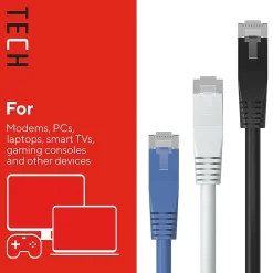 Staples TECH 25 ft. Cat-6 Ethernet Cable, Male to Male, Assorted Colors, 3/Pack (ST62460)