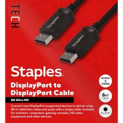 Staples TECH 6 ft. Display Port to Display Port Audio/Video Cable, Male to Male, Black (ST62474)