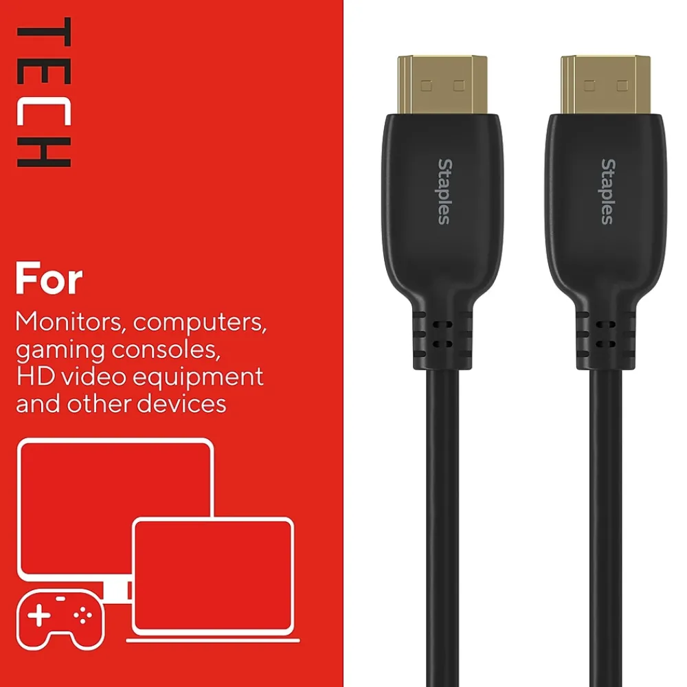 Staples TECH 8 ft. HDMI to HDMI Audio/Video Cable, Male to Male, Black (ST62467)