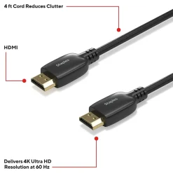 Staples TECH 4 ft. HDMI to HDMI Audio/Video Cable, Male to Male, Black, 2/Pack (ST62478)