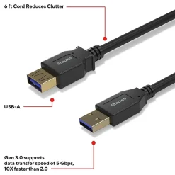 Staples TECH 6 ft. USB-A to USB-A Cable, Male to Male, Black (ST62442)