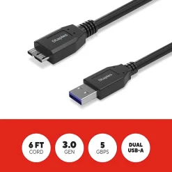 Staples TECH 6 ft. USB-A to Micro USB Type B Cable, Male to Male, Black (ST62441)