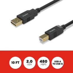 Staples TECH 10 ft. USB-A to USB-B 2.0 Cable, Male to Male, Black (ST62443)
