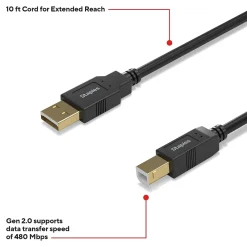 Staples TECH 10 ft. USB-A to USB-B 2.0 Cable, Male to Male, Black (ST62443)