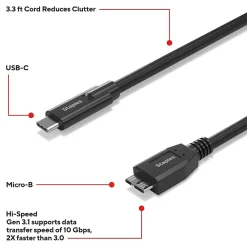 Staples TECH 3.3 ft. USB-C to Micro USB Type-B Audio/Video Cable, Male to Male, Black (ST62445)