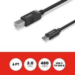 Staples TECH 6 ft. USB-C to USB-B 2.0 Cable, Male to Male, Black (ST62444)