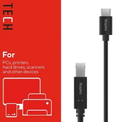 Staples TECH 6 ft. USB-C to USB-B 2.0 Cable, Male to Male, Black (ST62444)