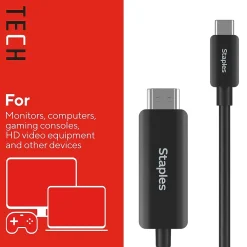 Staples TECH 6 ft. USB-C to HDMI Audio/Video Cable, Male to Male, Black (ST62472)