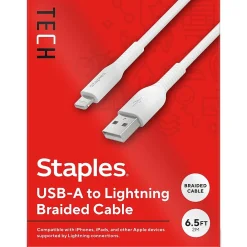 Lightning to USB-A Charging Cable, 6.6 ft., White (ST62331)<Staples TECH
