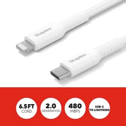 Lightning to USB-C Charging Cable, 6.5 ft., White (ST62333)<Staples TECH Hot