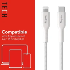 Lightning to USB-C Charging Cable, 6.5 ft., White (ST62333)<Staples TECH Hot