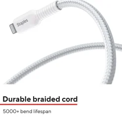 Lightning to USB-A Charging Cable, 3.3 ft., White (ST62329)<Staples TECH Clearance