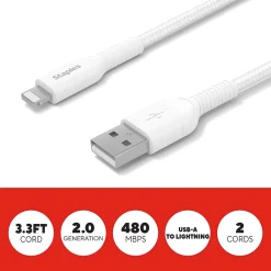 Lightning to USB-A Charging Cable, 3.3 ft., White, 2/Pack (ST62330)<Staples TECH Best
