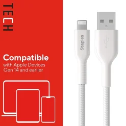 Lightning to USB-A Charging Cable, 3.3 ft., White, 2/Pack (ST62330)<Staples TECH Hot