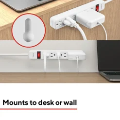 Staples TECH 6-Outlet Power Strip, 3' Cord, White, 3/Pack (42319)