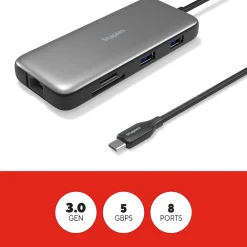 Staples TECH 8-Port Hub, Gray (ST62383)