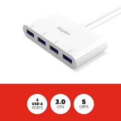 Staples TECH 4-Port USB 3.0 Hub, White (ST62380)