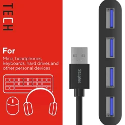 Staples TECH 4-Port USB 2.0 Hub, Black (ST62379)