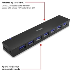 Staples TECH 7-Port USB 3.0 Hub, Black (ST62371)