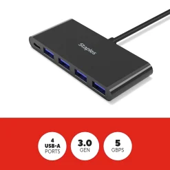 Staples TECH 4-Port USB 3.0 Hub, Black (ST62372)