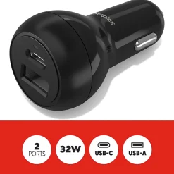 USB-A/USB-C Car Charger, 32W, Black (ST62340)<Staples TECH Hot