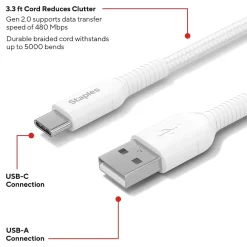 USB-C to USB-A Charging Cable, 3.3 ft., White (ST62337)<Staples TECH
