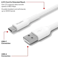 USB-C to USB-A Charging Cable, 6.5 ft., White (ST62338)<Staples TECH Outlet