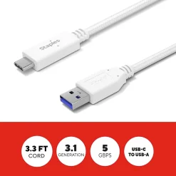 USB-C to USB-A Charging Cable, 3.3 ft., White (ST62316)<Staples TECH Clearance