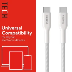 USB-C to USB-C Charging Cable, 6.5 ft., White, 5/Pack (ST62315)<Staples TECH Clearance