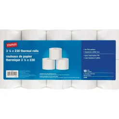 Pos Paper*Staples Thermal Cash Register/POS Rolls, 1-Ply, 3 1/8" x 230', 10/Pack (18229/21265)