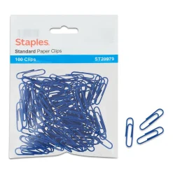 Clips & Fasteners|Staples ® Vinyl-Coated Paper Clips, Blue, #1, 100/Pk