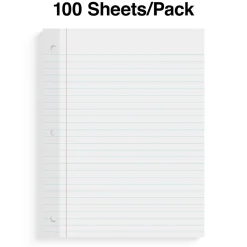 Filler Paper|Staples Wide Ruled Filler Paper, 8" x 10.5", White, 100 Sheets/Pack, 12 Packs/Carton (TR23904)