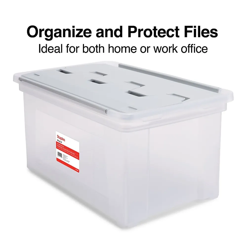 File Storage|Staples Wing Lid File Totes, Letter Size, Clear (140166/139585)