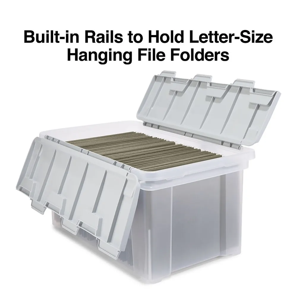 File Storage|Staples Wing Lid File Totes, Letter Size, Clear (140166/139585)
