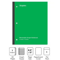 Notebooks|Staples Wireless 1-Subject Notebook, 8.5" x 11", Graph Ruled, 80 Sheets, (ST58384C) Green