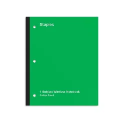 Subject Notebooks|Staples Wireless 1-Subject Notebook, 8.5" x 11", College Ruled, 80 Sheets, (ST58380C) Green