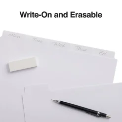 Dividers|Staples Write-On Write & Erase Paper Divider, 5 Tabs, White/White Tabs, 4 Sets (13508/23175)