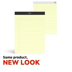 Notepads|Staples Writing Pad, 8.5" x 11.75", Wide Ruled, Canary, 50 Sheets/Pad (40066)