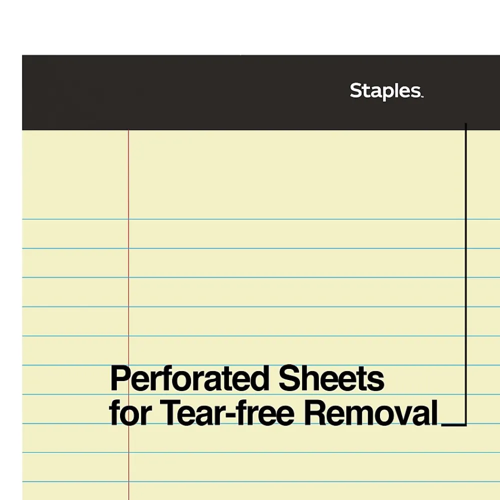 Notepads|Staples Writing Pad, 8.5" x 11.75", Wide Ruled, Canary, 50 Sheets/Pad (40066)