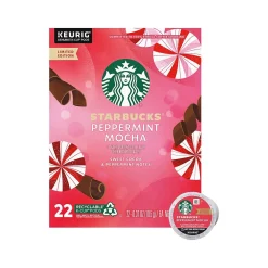 Starbucks Peppermint Mocha Coffee Keurig K-Cup Pods, Light Roast, 22/Box (12437832)