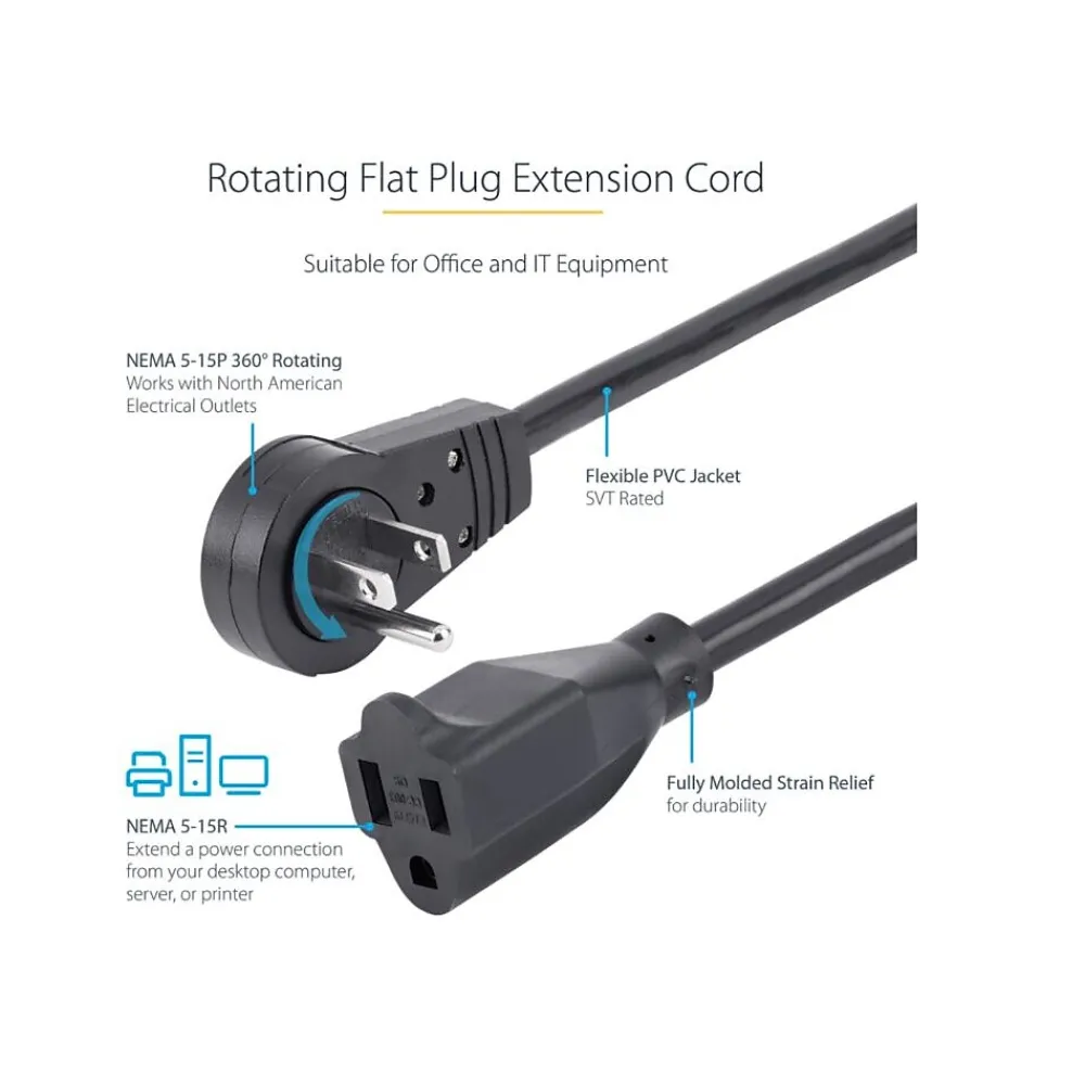 StarTech 10' Extension Cord, 16 AWG, Black (RTPAC10110)