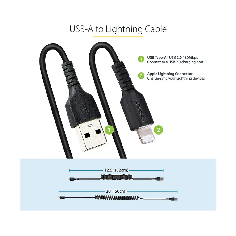 StarTech 20" USB-A to Lightning Cable, Male to Male, Black (RUSB2ALT50CMBC)