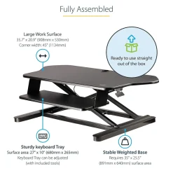 Standing Desks*StarTech Adjustable Large Surface Corner Sit Stand Desk Converter for Dual Monitors, Keyboard Tray, 35