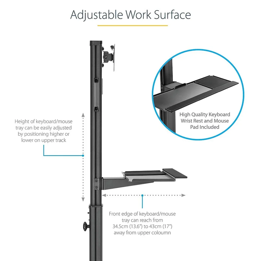 Hot StarTech .com Adjustable Mobile Workstation Cart with Monitor Mount, 50.4" to 63", Black (WKSTNCART)