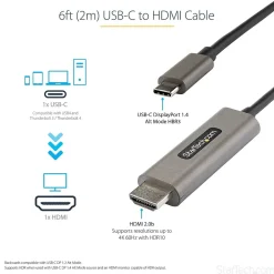 StarTech .com 6.6ft USB-C to HDMI Cable Adapter, 4K 60Hz Audio/Video Cord, Male to Male, Black (CDP2HDMM2MH)