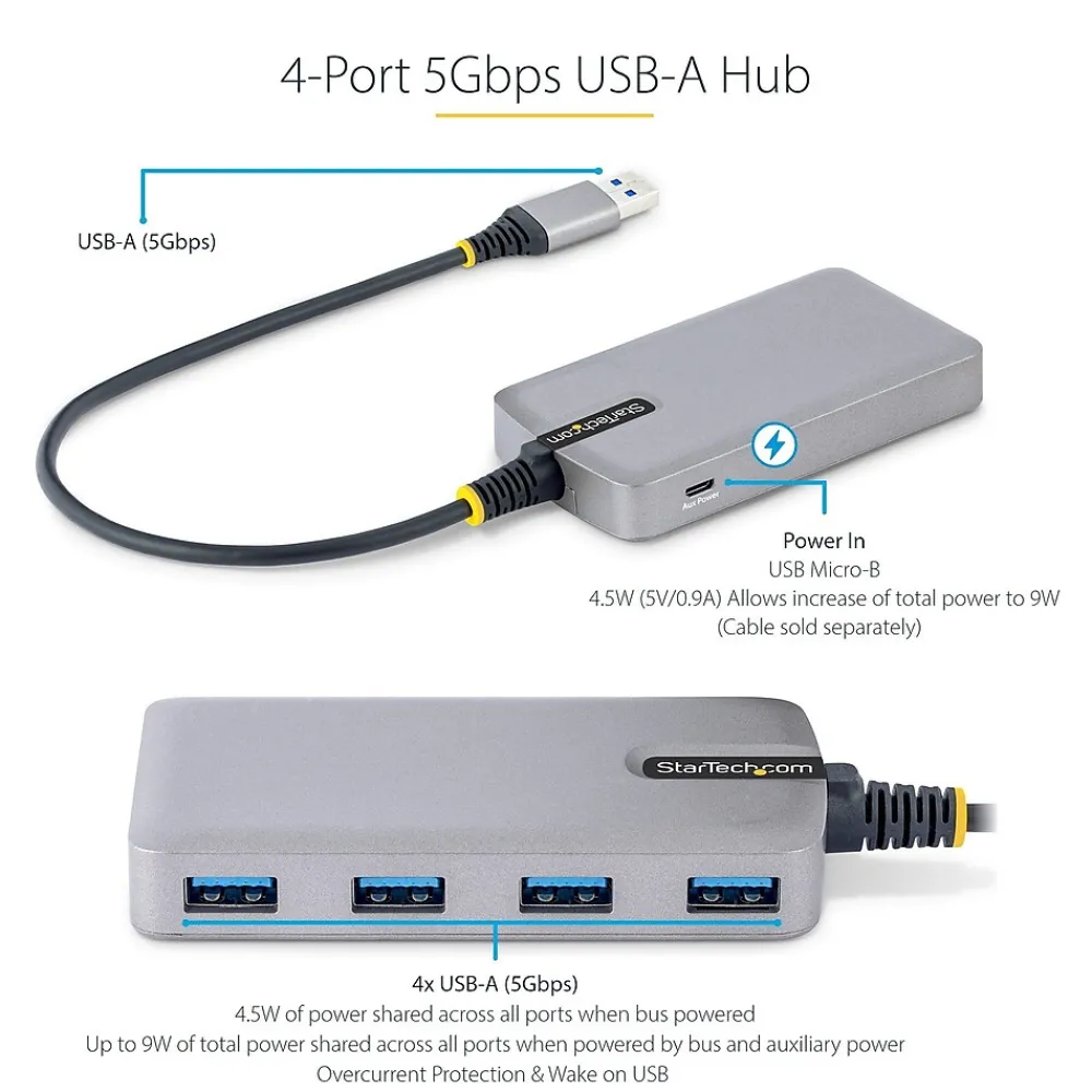 StarTech .com 4-Port USB 3.0 5Gbps Hub, Space Gray (5G4AB-USB-A-HUB)