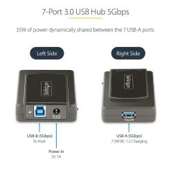 StarTech .com 7-Port USB 3.0 5Gbps Hub, Black (5G7AS-USB-A-HUB)